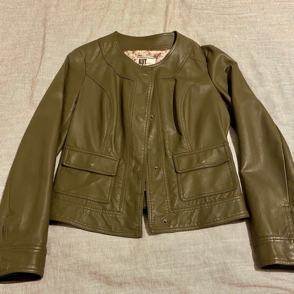 Kut from the Kloth faux leather bomber jacket.